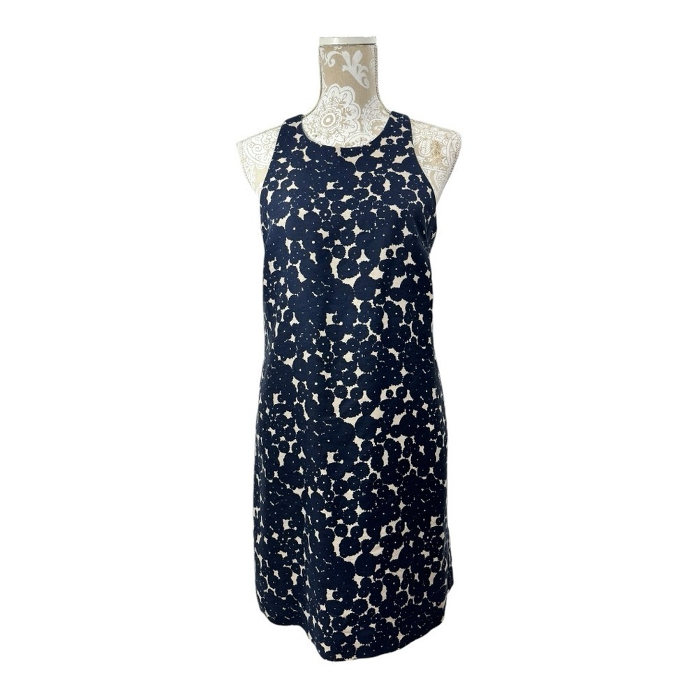 Club Monaco Size 6 Wool Silk Blend Floral Shift Dress Beige Blue Sleeveless